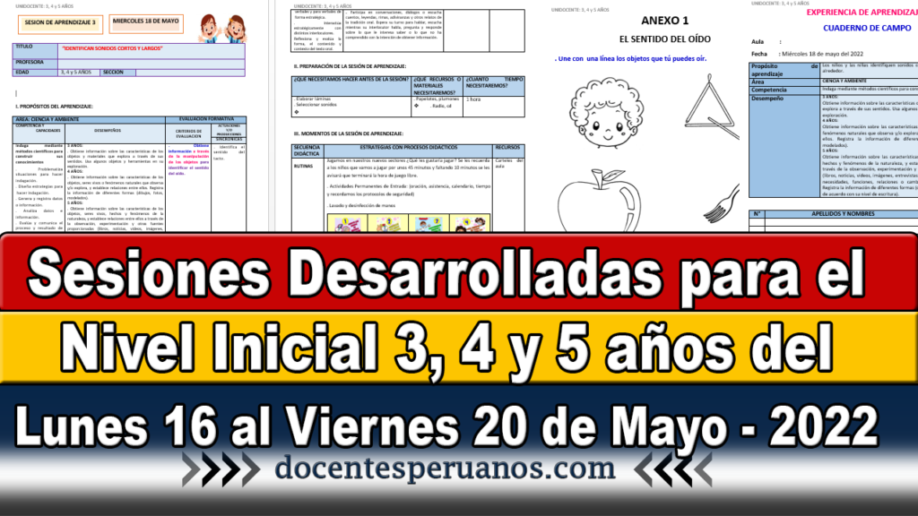 Sesiones Desarrolladas para el Nivel Inicial 3, 4 y 5 años del Lunes 16 al Viernes 20 de Mayo - 2022