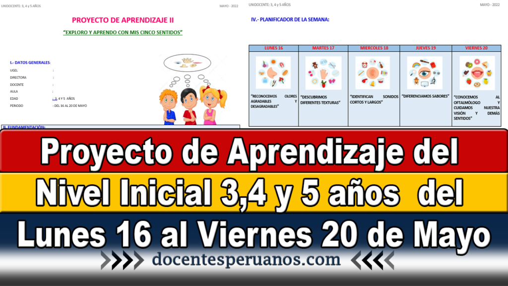 Proyecto de Aprendizaje del Nivel Inicial 3,4 y 5 años del Lunes 16 al Viernes 20 de Mayo