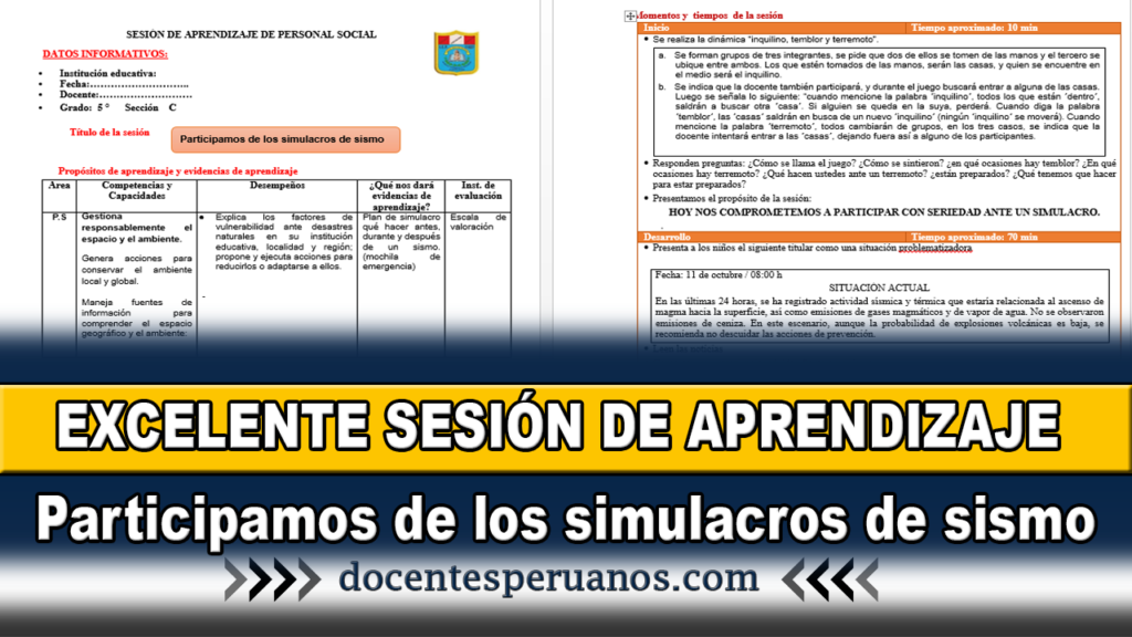 EXCELENTE SESIÓN DE APRENDIZAJE Participamos de los simulacros de sismo