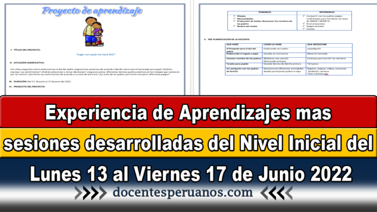 Experiencia De Aprendizajes Mas Sesiones Desarrolladas Del Nivel Inicial Del Lunes 13 Al Viernes