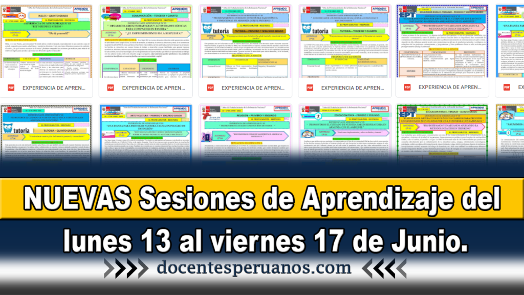 NUEVAS Sesiones de Aprendizaje del lunes 13 al viernes 17 de Junio.