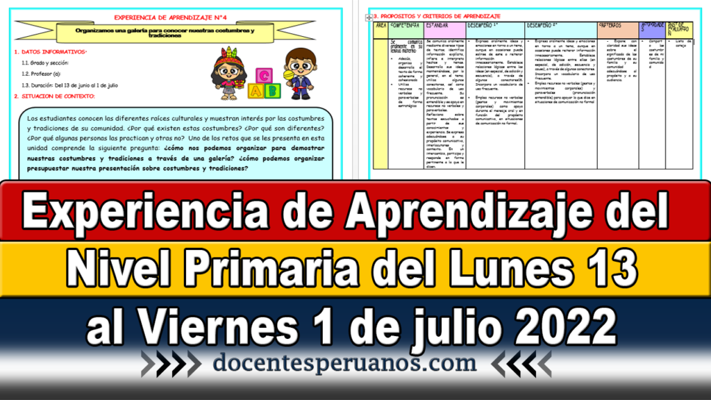 Experiencia de Aprendizaje del Nivel Primaria del Lunes 13 al Viernes 1 de julio 2022