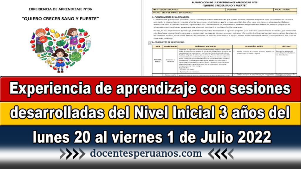 Experiencia De Aprendizaje Con Sesiones Desarrolladas Del Nivel Inicial 3 Años Del Lunes 20 Al