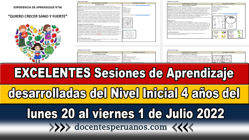 Sesiones de Aprendizaje desarrolladas del Nivel Inicial 4 años del lunes 20 al viernes 1 de Julio 2022