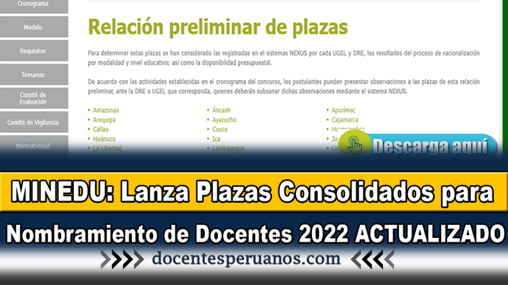 MINEDU: Lanza Plazas Consolidados para Nombramiento de Docentes 2022 ACTUALIZADO