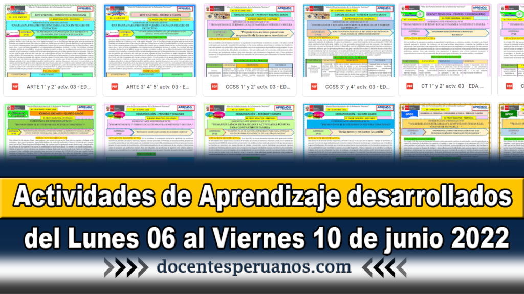 Actividades de Aprendizaje desarrollados del Lunes 06 al Viernes 10 de junio 2022