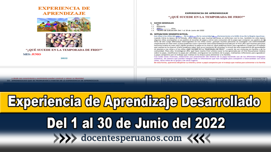 Experiencia de Aprendizaje Desarrollado Del 1 al 30 de Junio del 2022