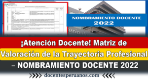 ¡Atención Docente! Matriz de Valoración de la Trayectoria Profesional – NOMBRAMIENTO DOCENTE 2022