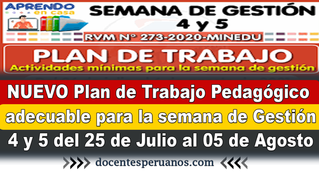 NUEVO Plan de Trabajo Pedagógico adecuable para la semana de Gestión 4 y 5. del 25 de Julio al 05 de Agosto