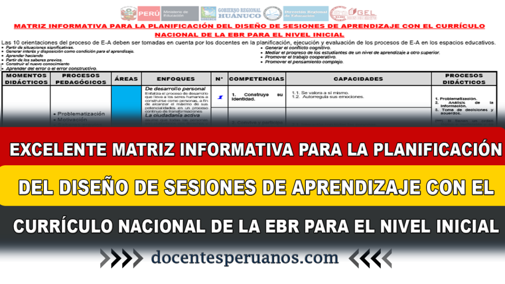 EXCELENTE MATRIZ INFORMATIVA PARA LA PLANIFICACIÓN DEL DISEÑO DE SESIONES DE APRENDIZAJE CON EL CURRÍCULO NACIONAL DE LA EBR PARA EL NIVEL INICIAL