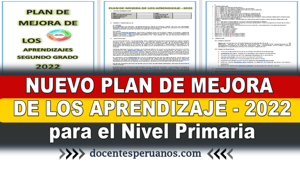 NUEVO PLAN DE MEJORA DE LOS APRENDIZAJE - 2022 para el Nivel Primaria