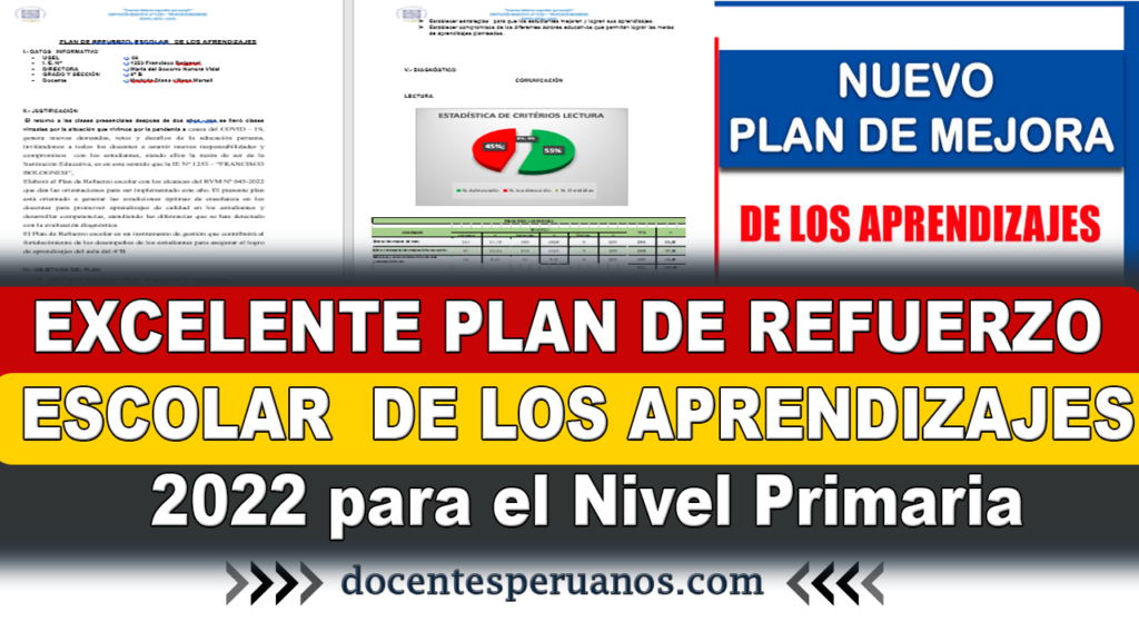 EXCELENTE PLAN DE REFUERZO  ESCOLAR   DE LOS APRENDIZAJES - 2022 para el Nivel Primaria