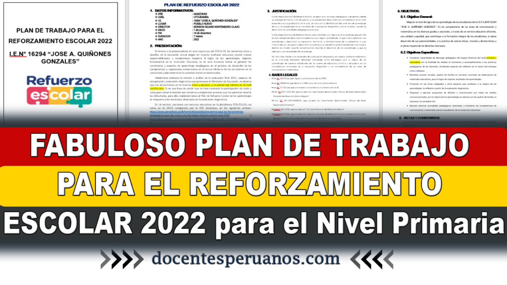 FABULOSO PLAN DE TRABAJO PARA EL REFORZAMIENTO ESCOLAR 2022 para el Nivel Primaria