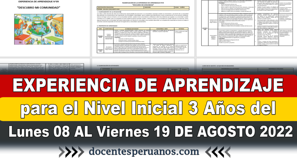 EXPERIENCIA DE APRENDIZAJE para el Nivel Inicial 3 Años del Lunes 08 AL Viernes 19 DE AGOSTO 2022