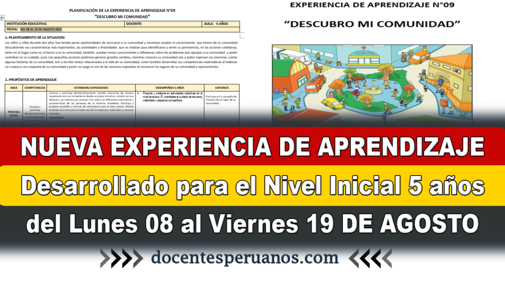 NUEVA EXPERIENCIA DE APRENDIZAJE Desarrollado para el Nivel Inicial 5 años del Lunes 08 al Viernes 19 DE AGOSTO 2022