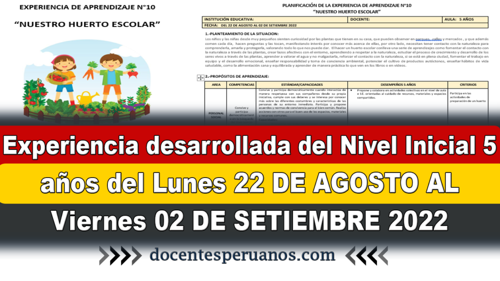 Experiencia desarrollada del Nivel Inicial 5 años del Lunes 22 DE AGOSTO AL Viernes 02 DE SETIEMBRE 2022