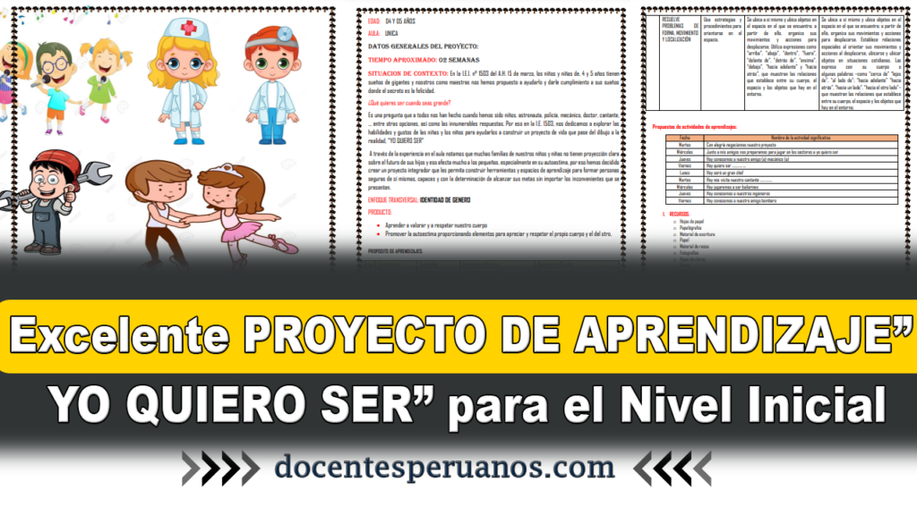 Excelente PROYECTO DE APRENDIZAJE” YO QUIERO SER” para el Nivel Inicial