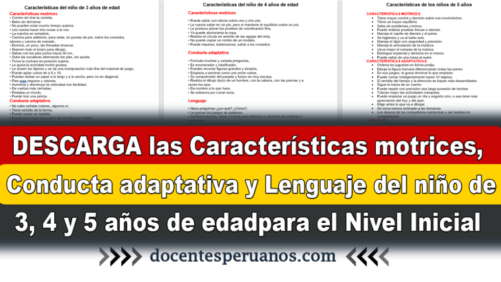 DESCARGA las Características motrices, Conducta adaptativa y Lenguaje del niño de 3, 4 y 5 años de edadpara el Nivel Inicial