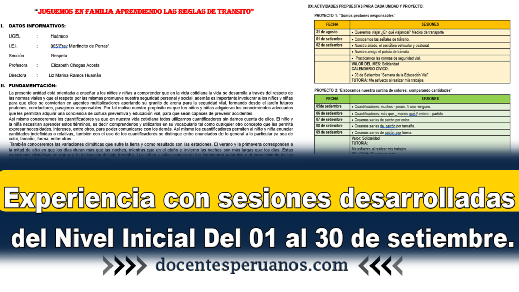 Experiencia con sesiones desarrolladas del Nivel Inicial Del 01 al 30 de setiembre.