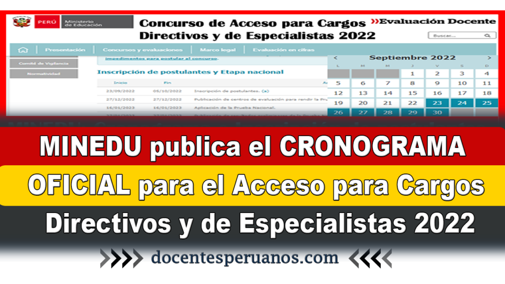 MINEDU publica el CRONOGRAMA OFICIAL para el Acceso para Cargos Directivos y de Especialistas 2022