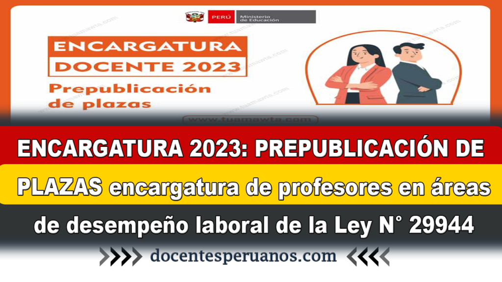 ENCARGATURA 2023: PREPUBLICACIÓN DE PLAZAS encargatura de profesores en áreas de desempeño laboral de la Ley N° 29944