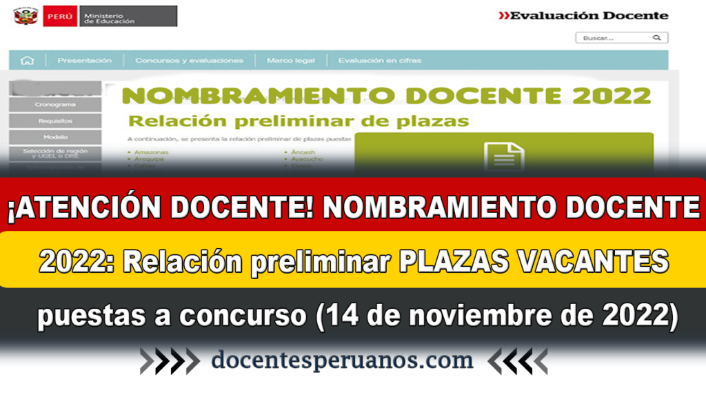 ¡atenciÓn Docente Nombramiento Docente 2022 Relación Preliminar Plazas Vacantes Puestas A 9135