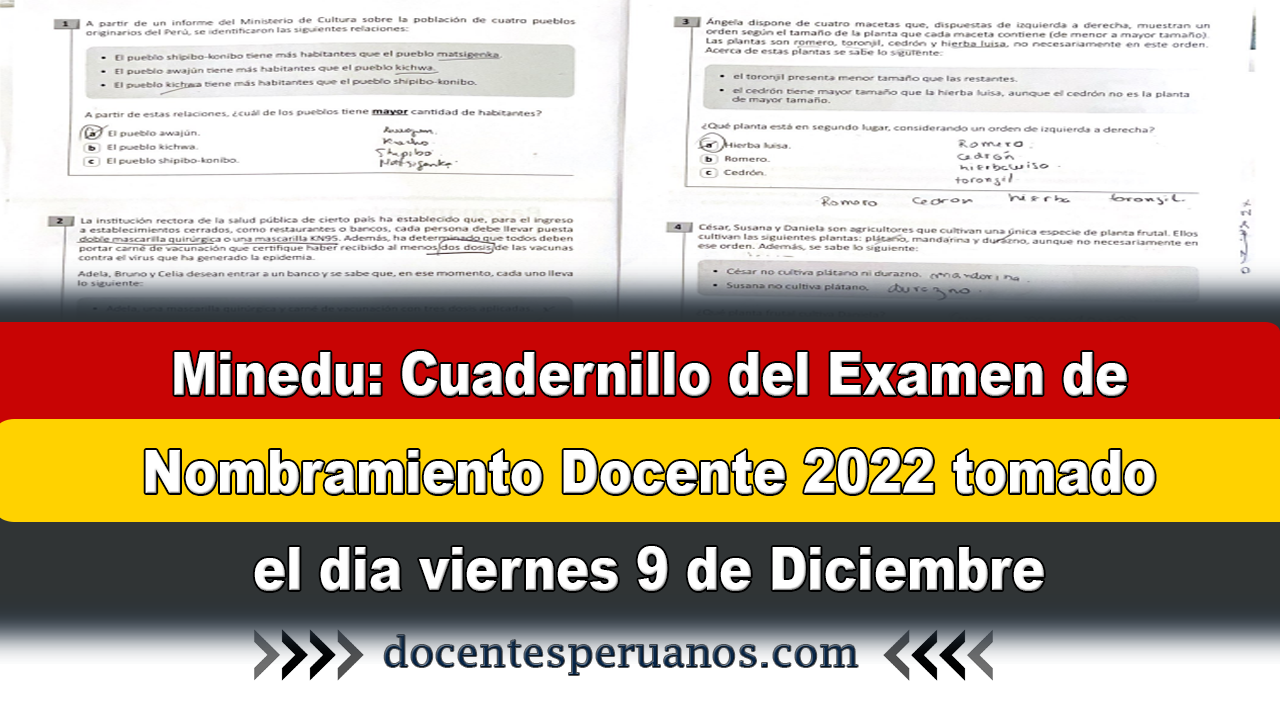 Minedu Cuadernillo Del Examen De Nombramiento Docente 2022 Tomado El