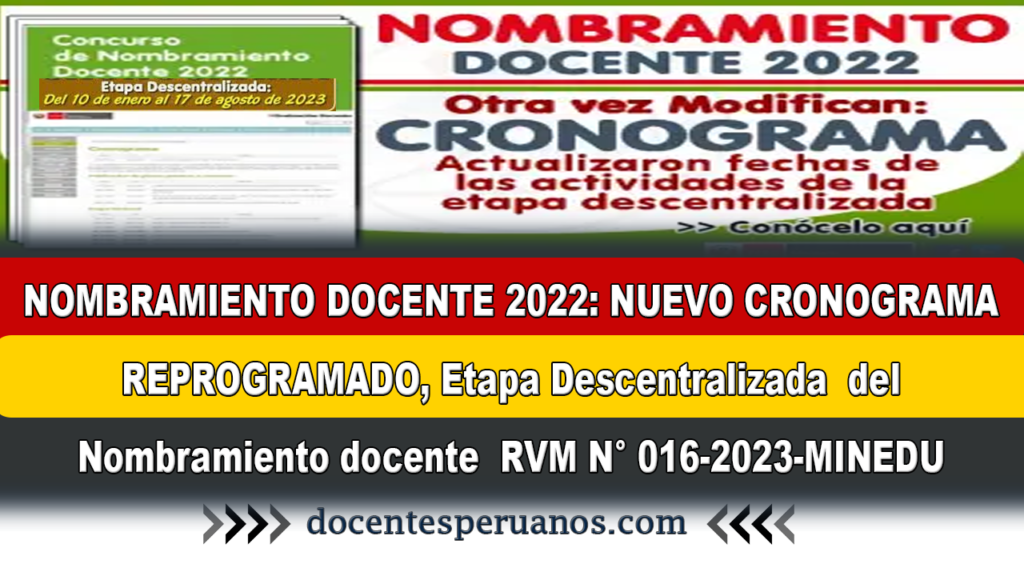 Nombramiento Docente 2022 Nuevo Cronograma Reprogramado Etapa