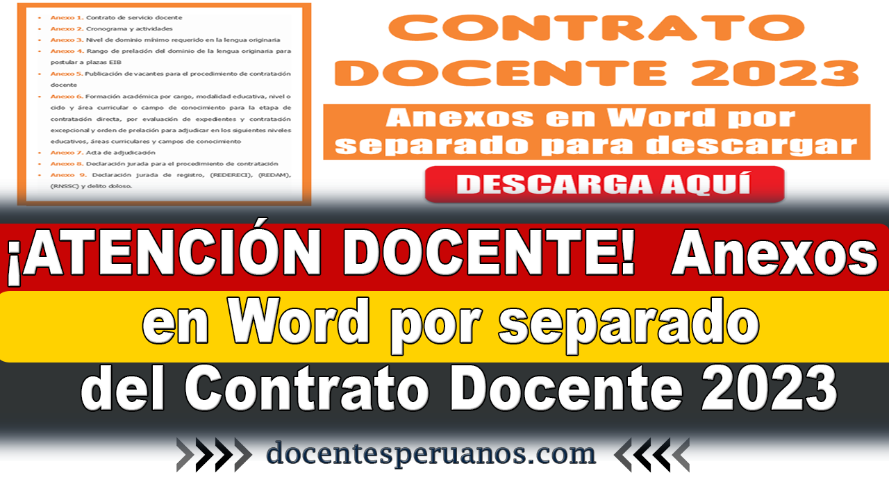 ¡ATENCIÓN DOCENTE! Anexos En Word Por Separado Del Contrato Docente 2023