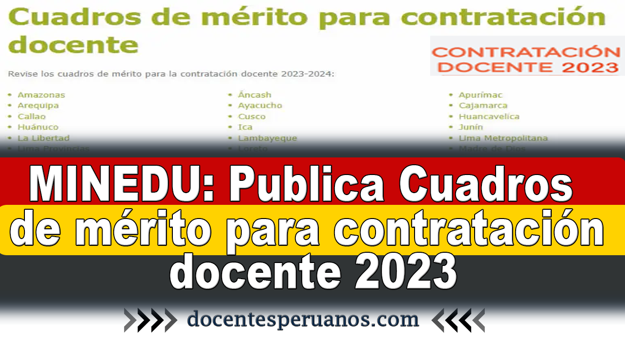 MINEDU: Publica Cuadros De Mérito Para Contratación Docente 2023