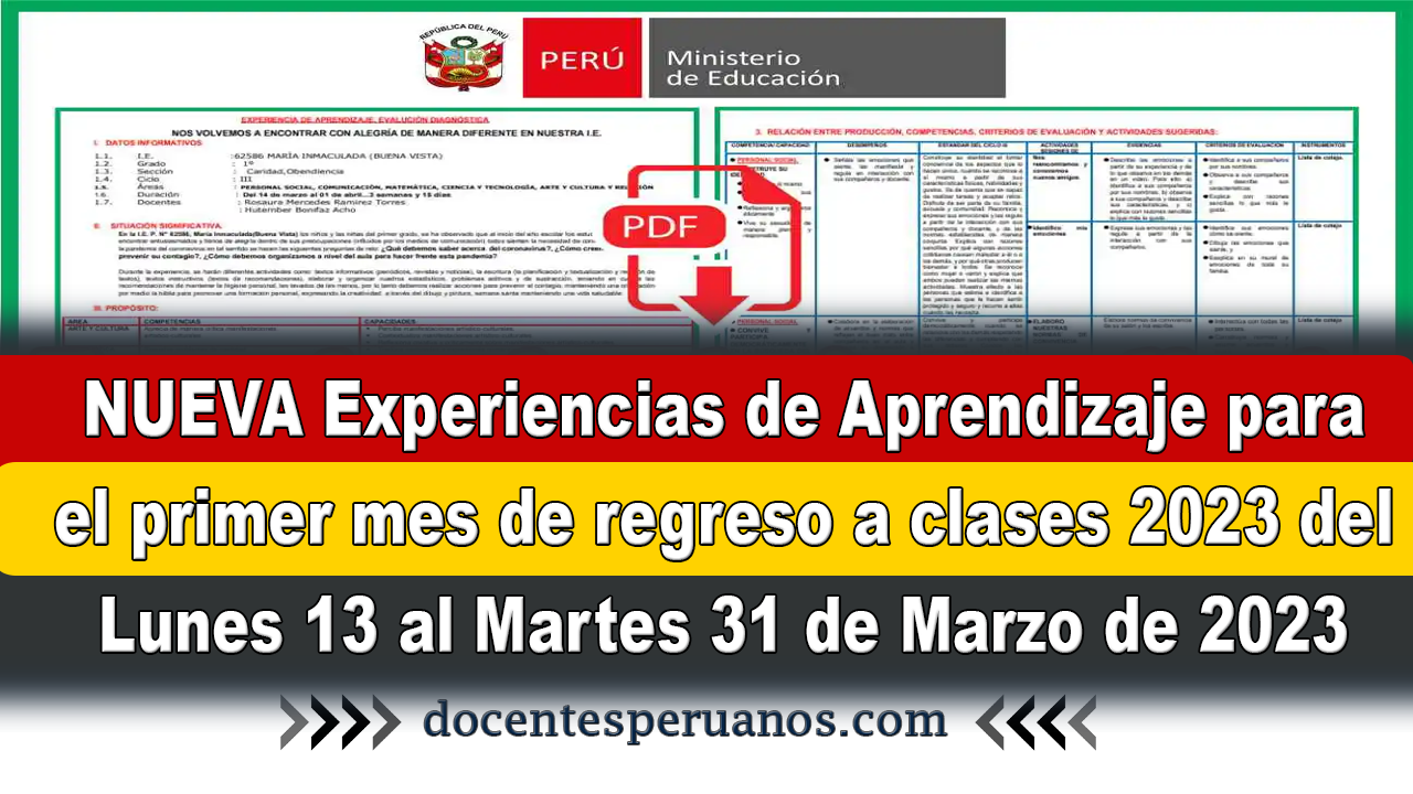 Nueva Experiencias De Aprendizaje Para El Primer Mes De Regreso A Clases 2023 Del Lunes 13 Al 1129