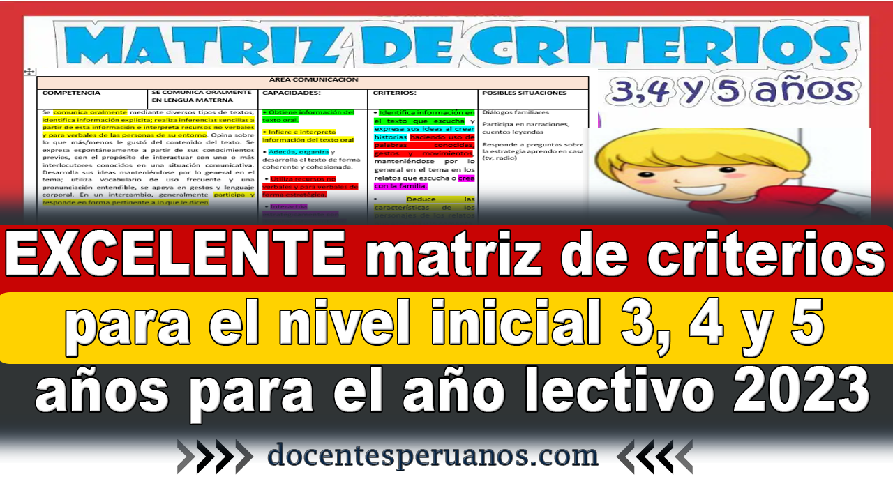 EXCELENTE Matriz De Criterios Para El Nivel Inicial 3, 4 Y 5 Años Para ...