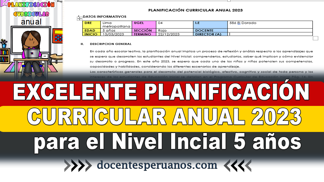 EXCELENTE PLANIFICACIÓN CURRICULAR ANUAL 2023 Para El Nivel Incial 5 Años