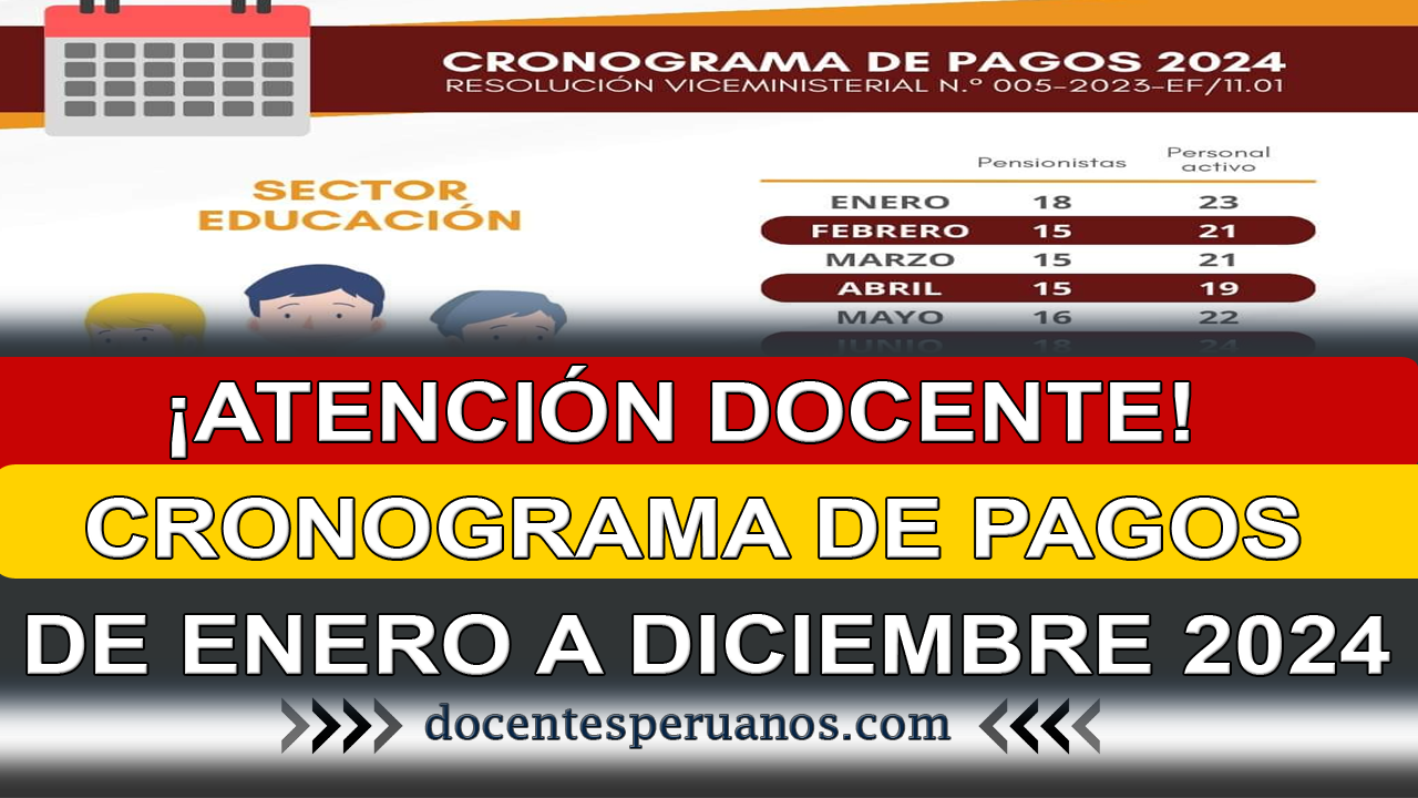 ¡ATENCIÓN DOCENTE! CRONOGRAMA DE PAGOS 2024 SECTOR EDUCACIÓN